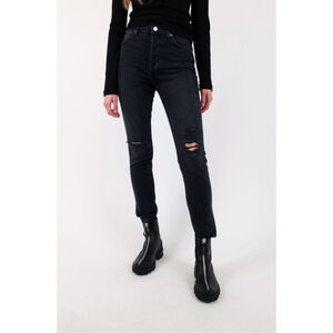 Agolde Nico Jeans Womens 27 High Rise Slim Distressed Button Fly Stretch $168